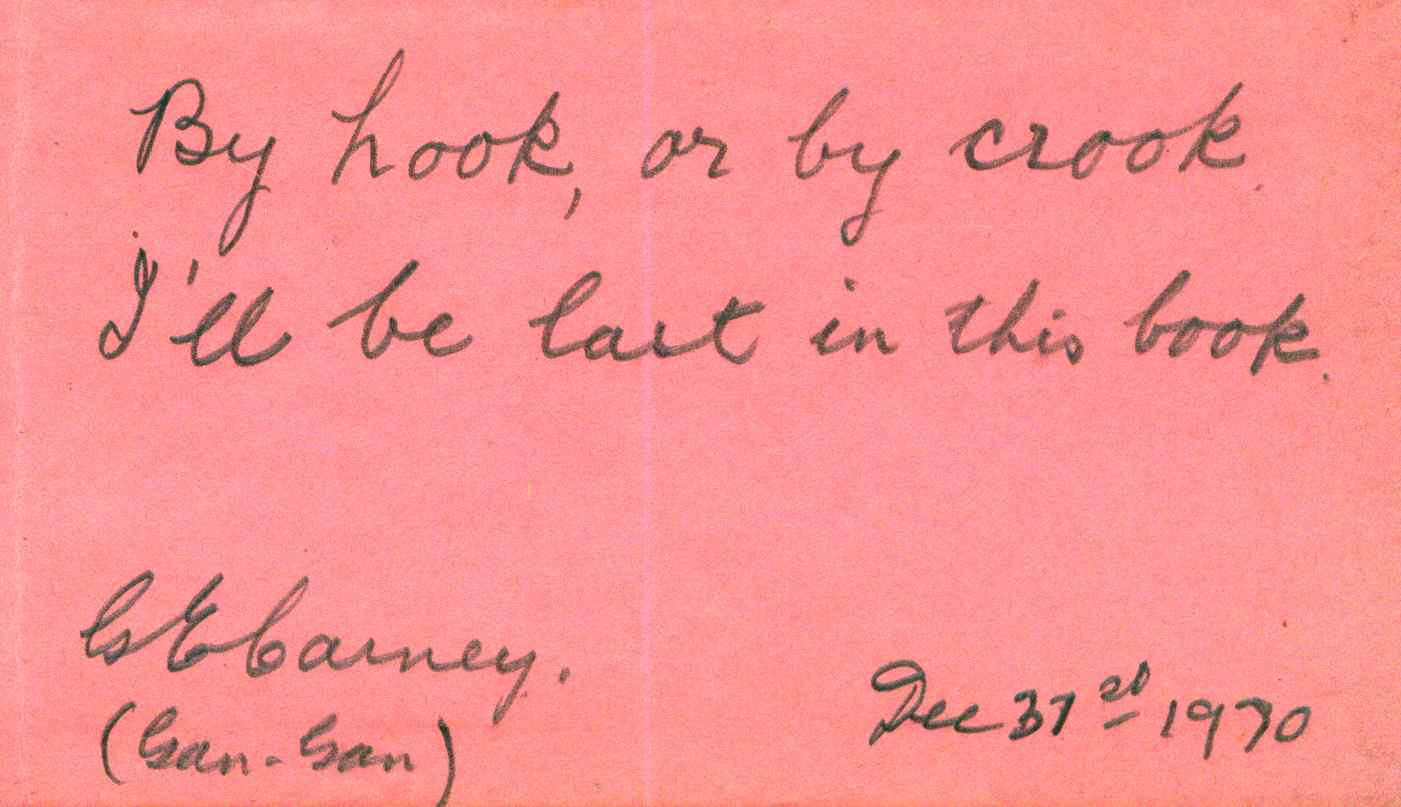 Gladys Cross's autograph given to Kevin Cook in December 1970.html